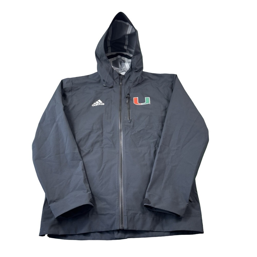 Adidas X Miami Hurricanes Team Issued Full Zip Hooded Waterproof Jacket Size S
